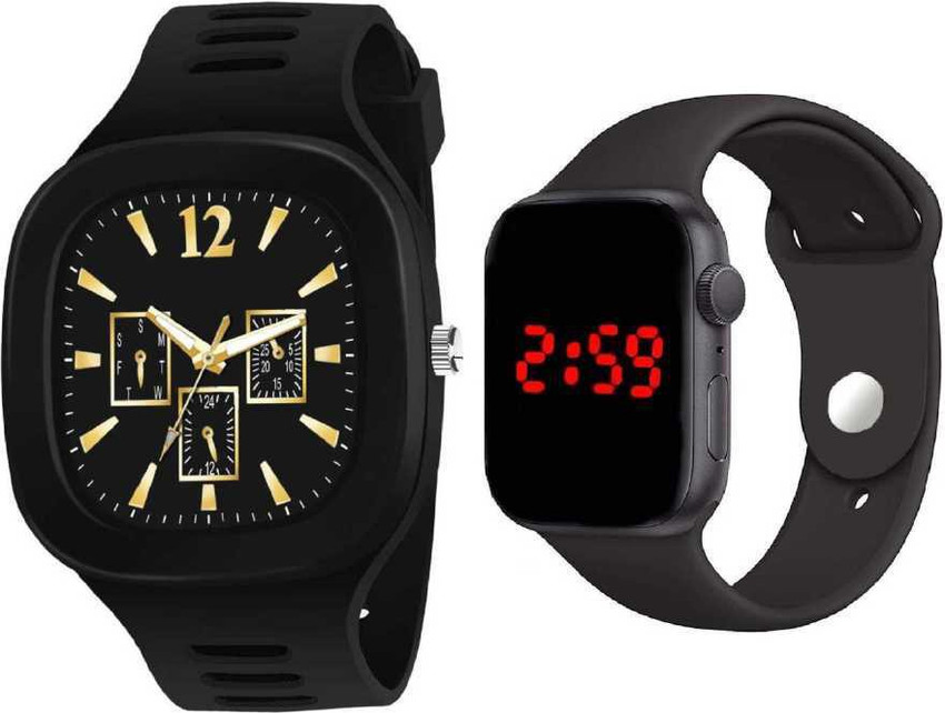SPORT COLLECTION Square Black Dial An Analog Watch With Square LED Analog Digital Watch An Analog Watch With Square LED Digital Watch For Boys
