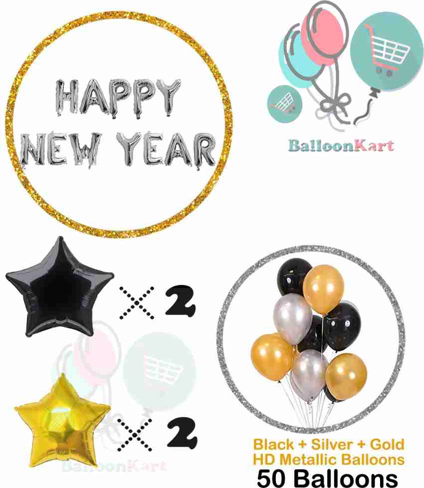 12x ballons Happy New Year noirs 30 cm - décoration thème Nouvel