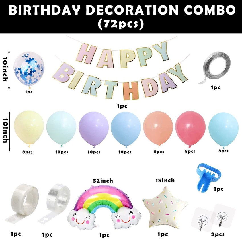 Happy Birthday Balloons Foil Boy Birthday Party Decoration Supplies 72pcs  /set