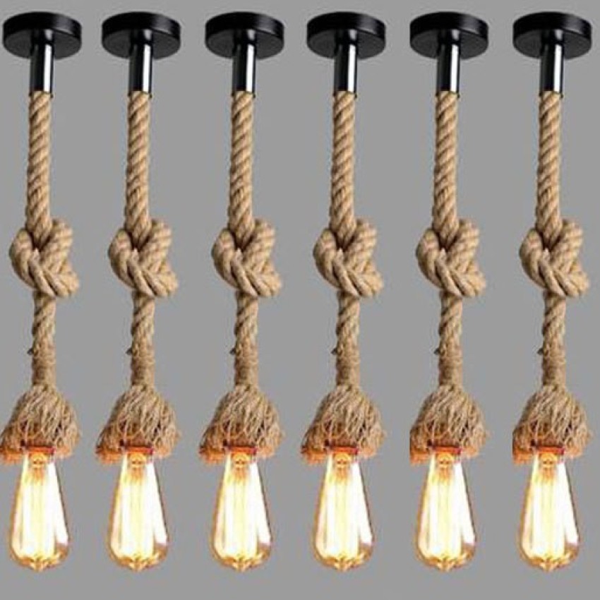 Tryka Vintage Ceiling Rope Hanging LED Bulb Light for Decoration (Beige)  -(BULB NOT INCLUDED) Pack of 6. Pendants Ceiling Lamp