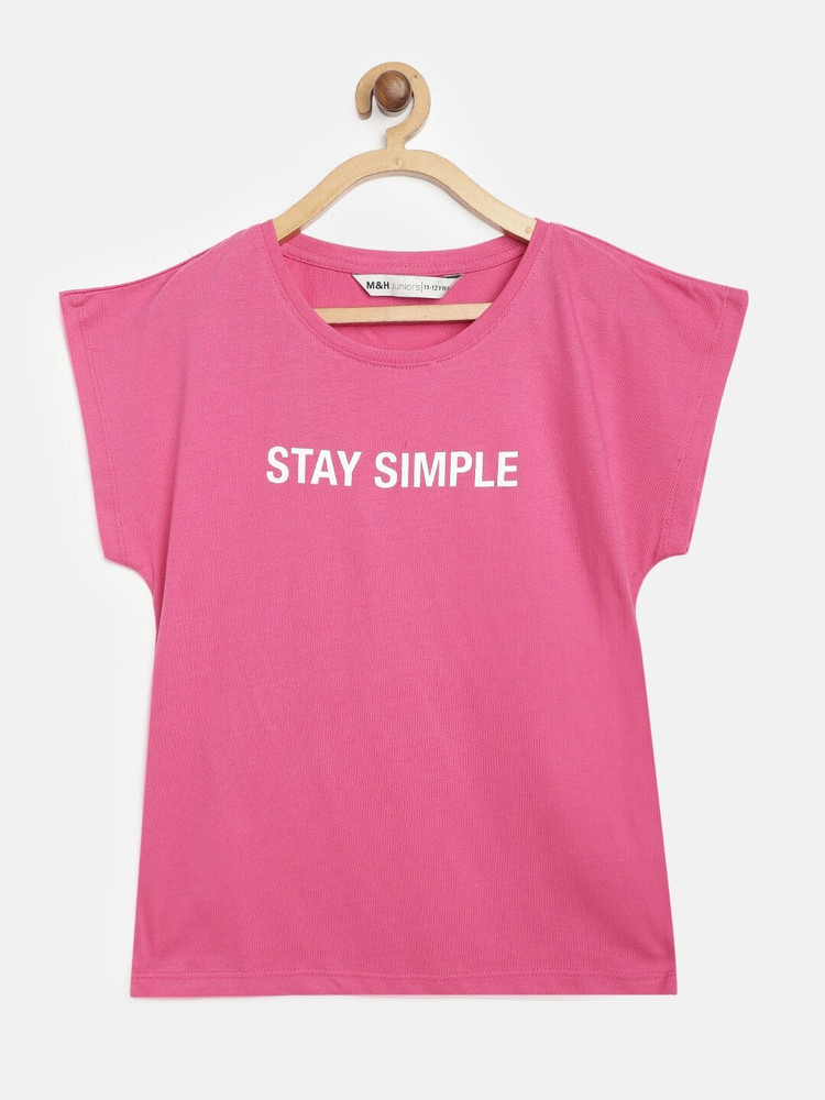 Flipkart M H Juniors Girls Typography Pure Cotton Regular T Shirt Round Neck