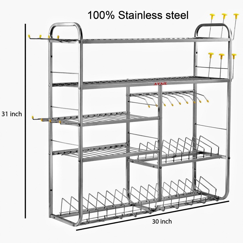 AVAIL Stainless Steel 5 Shelf Wall Mount Kitchen Utensils Rack