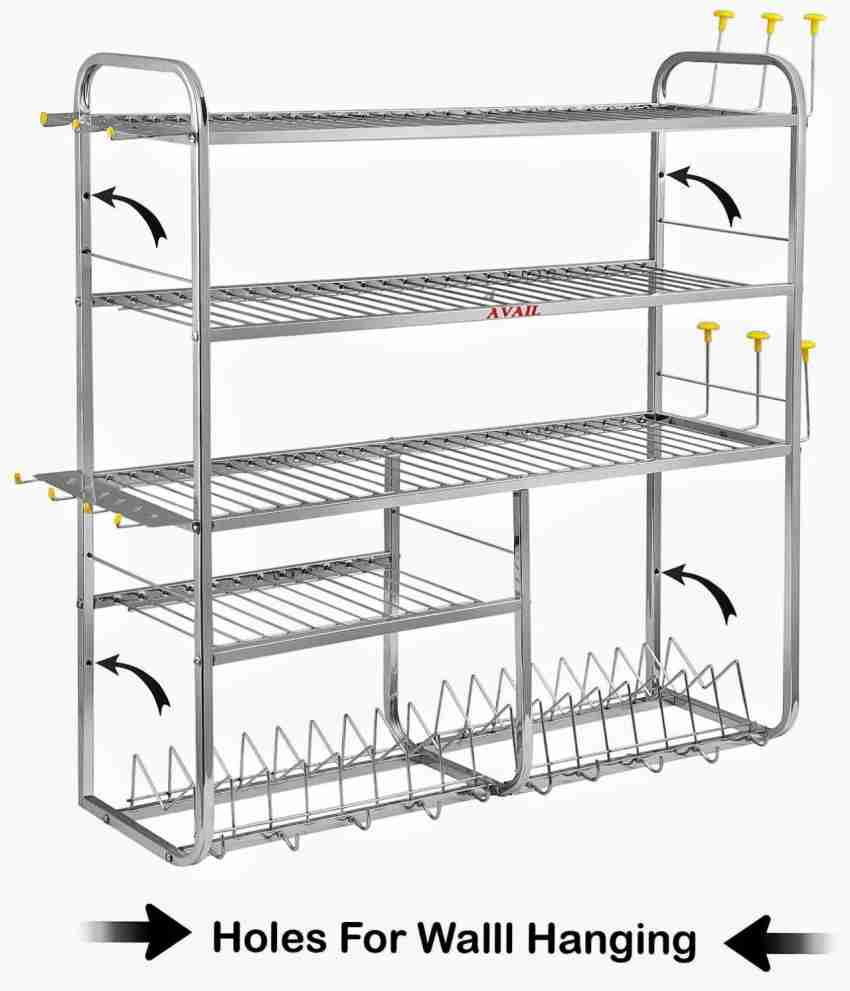 AVAIL Utensil Kitchen Rack Steel Stainless Steel 5 Shelf Wall Mount Kitchen  Racks- (31x30 Inches) Price in India - Buy AVAIL Utensil Kitchen Rack Steel  Stainless Steel 5 Shelf Wall Mount Kitchen