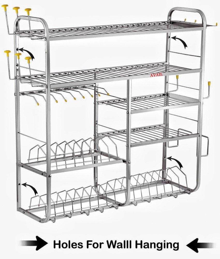 PALOMINO Utensil Kitchen Rack Steel 5 LAYER 30*30 inch Wall Mount Modern  Kitchen Utensils Dish Rack Stainless Steel Kitchen Rack Utensil Rack  Utensil Stand (Steel) Steel Kitchen Rack (Steel) Price in India 