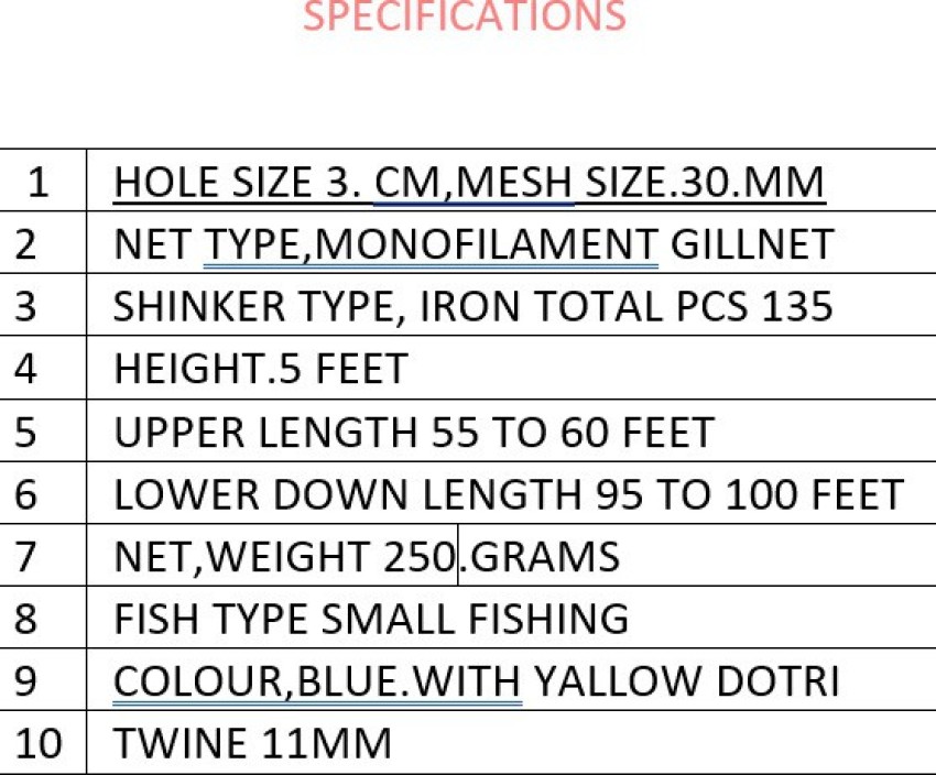 PURKAIT FISHNET CAST FISHING NET 26mm MESH SIZE HEIGHT 12feet, ROUND  46feet, WEIGHT 5kg Fishing Net - Buy PURKAIT FISHNET CAST FISHING NET 26mm  MESH SIZE HEIGHT 12feet, ROUND 46feet, WEIGHT 5kg