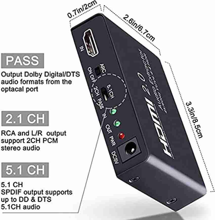 HDMI Audio Extractor,4K HDMI to HDMI with Audio 3.5mm AUX Stereo and L/R  RCA Audio Out,HDMI Audio Converter Adapter Splitter Support 4K 1080P 3D