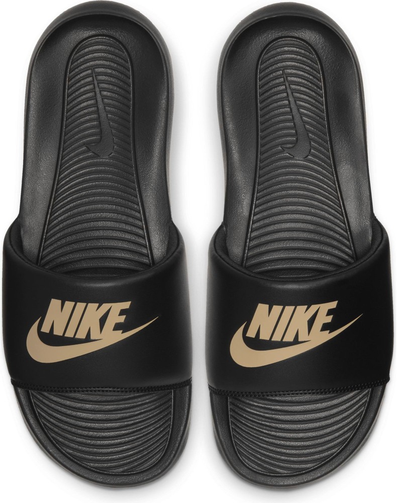 Mens nike slides 2025 black and gold