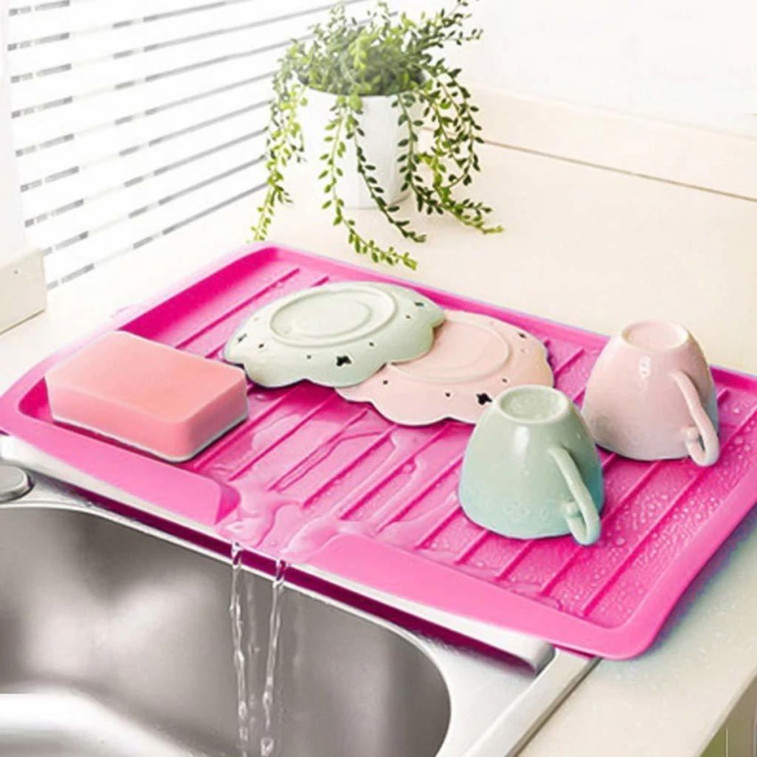 Plastic Dish Drainer With Tray - Pink