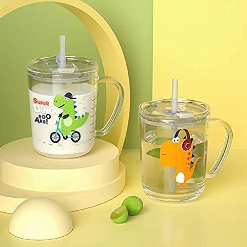 1pc High-end Glass Water Cup With Handle And Green Lant Straws Design,  Large Capacity Coffee Milk Cup 400ml