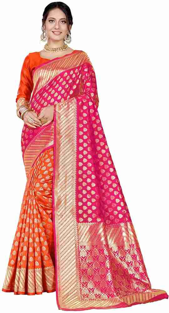 Buy panthi Solid/Plain Assam Silk Art Silk Pink Sarees Online @ Best Price  In India