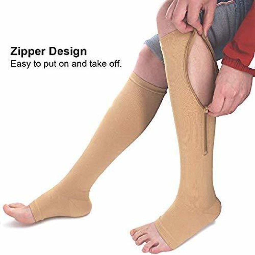 YUSHOW Easy On Zip compression Socks For Men Women With Toe Open Design  Zipper Leg Support Knee-High Stockings-3Pair at  Women's Clothing  store