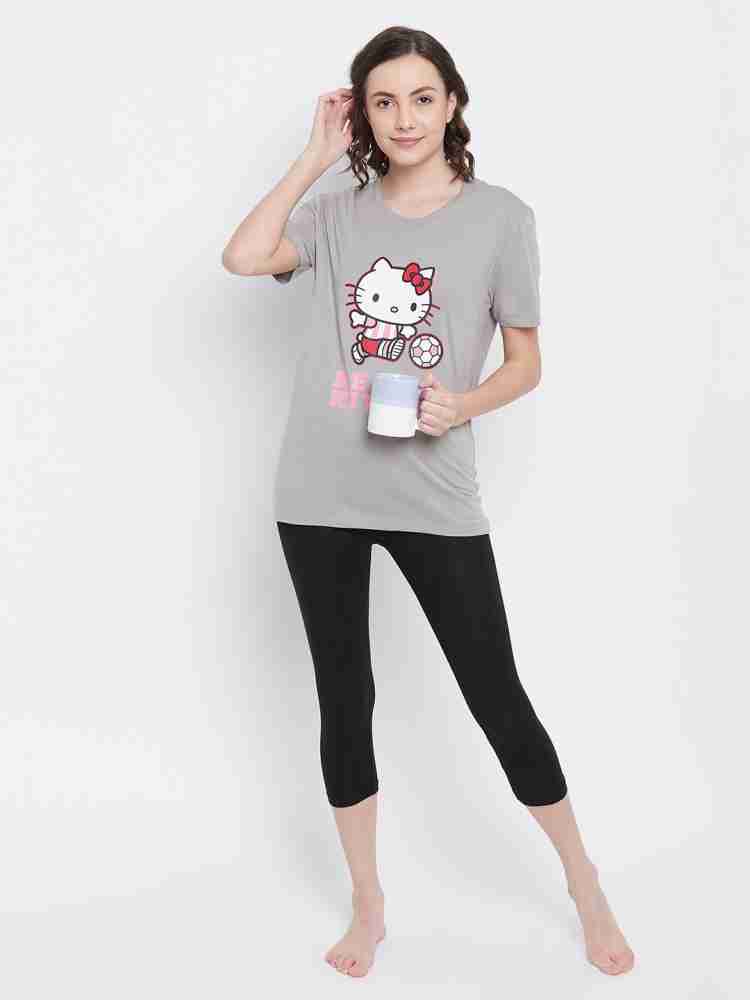 Clovia Printed Women Round Neck Grey T-Shirt - Buy Clovia Printed