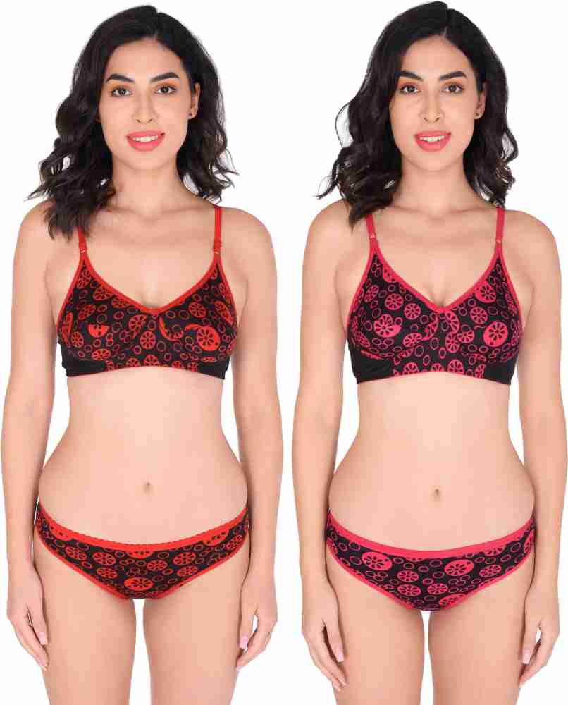 Buy Embibo Pink Red Bra & Panty Set Size -38 at