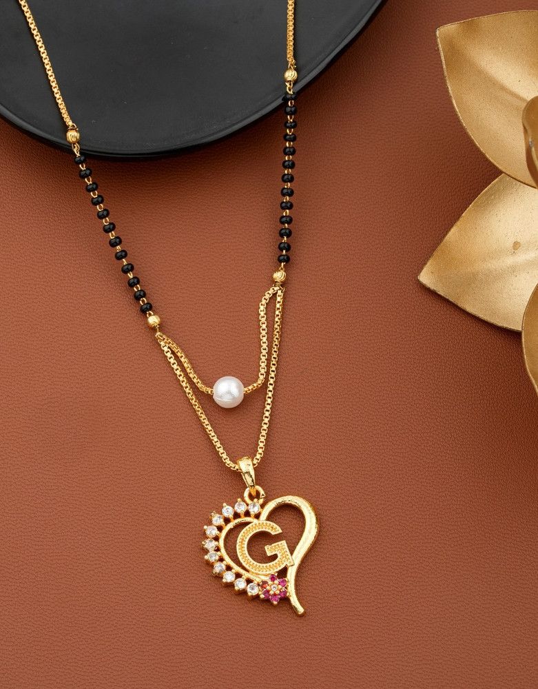 Vraj india G name letter Diamond Pendant locket chain for women