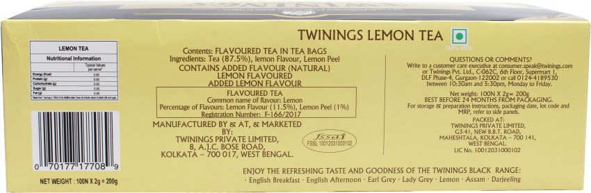 RV Grocers TWININGS London, Lemon Tea Flavor - 200G, 100 Lemon Yellow Tea  Bags Box Price in India - Buy RV Grocers TWININGS London, Lemon Tea Flavor  - 200G, 100 Lemon Yellow