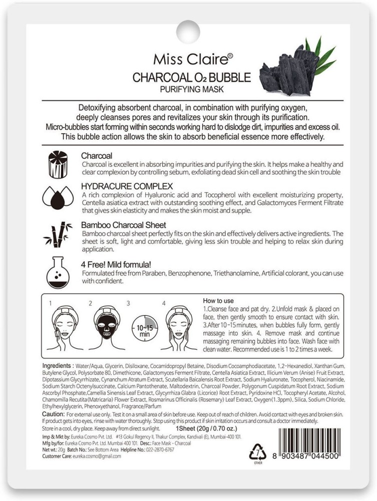 Miss Claire Charcoal O2 Bubble Purifying Mask - Price in India