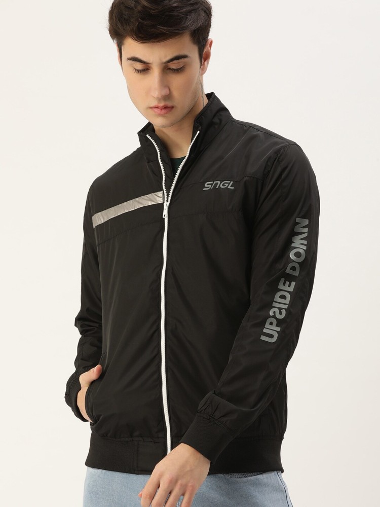 Buy Men's Grey & Black Color Block Windcheater Jacket Online at Bewakoof