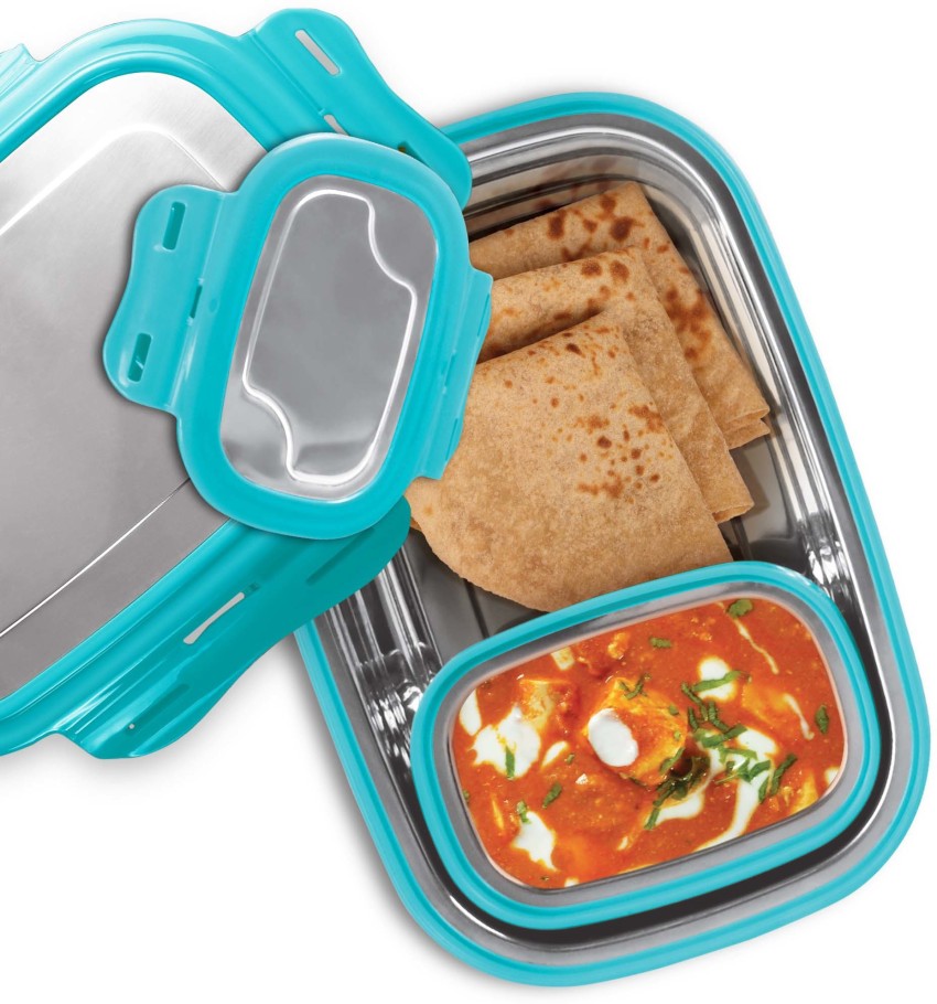 MILTON Miilton Steely Deluxe Mini Inner Steel Kids Tiffin Box, Orange-Cyan