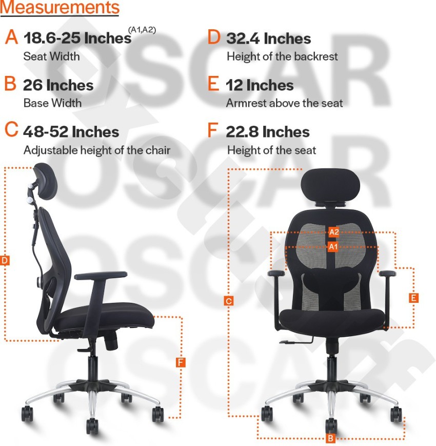 Office chair seat height best sale 25 inches