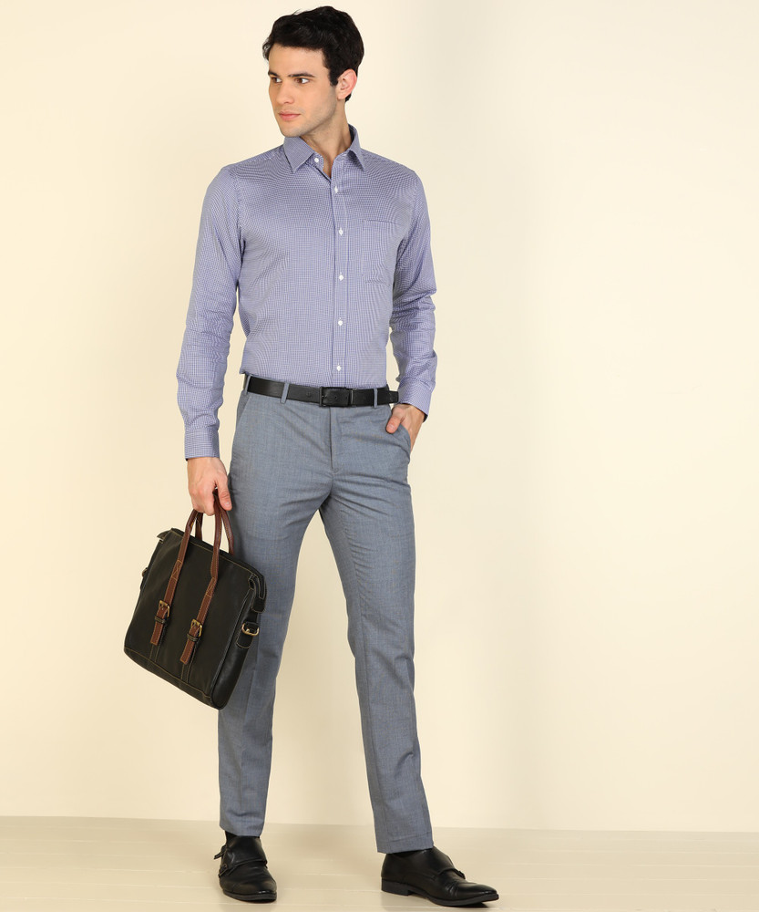 Raymond Men Checkered Formal Dark Blue Shirt
