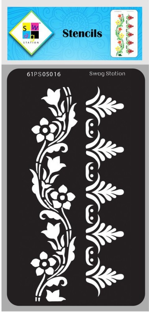 SWAGSTATION SWAGSTATION Border Stencils for Craft - Ornate Borders and Lace  Stencil - 4x8 Inches - Reusable DIY Stencils for Clothes Painting - Stencils  for Border Design for Project Border Wall Stencil