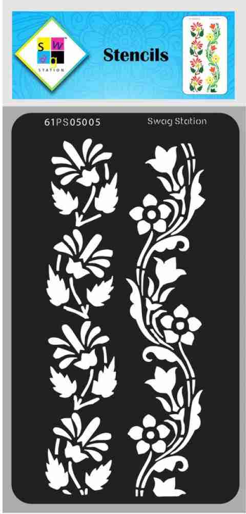 SWAGSTATION Border Designs Stencils for Craft and Art - Border Paint  Stencils Design for Fabric Painting - 8x4 Inch - 2 Pcs - Stencils for Fabric  Painting - Reusable DIY Stencils for