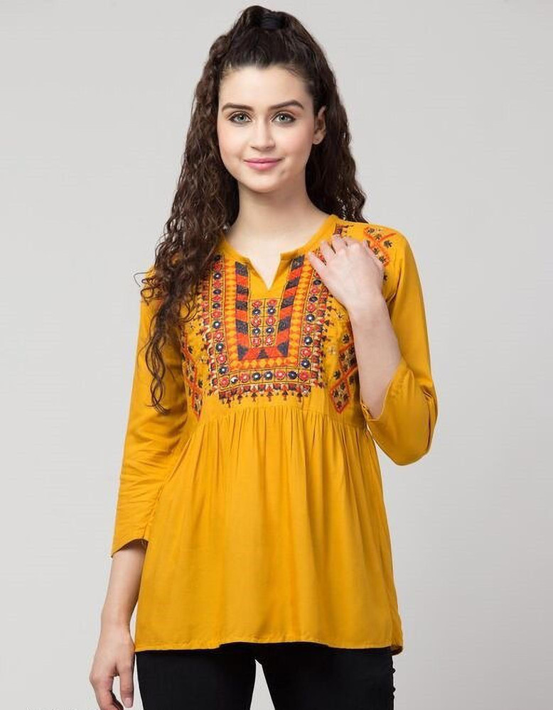 mirchi girl Casual Printed Women Yellow Top - Buy mirchi girl Casual  Printed Women Yellow Top Online at Best Prices in India | Flipkart.com