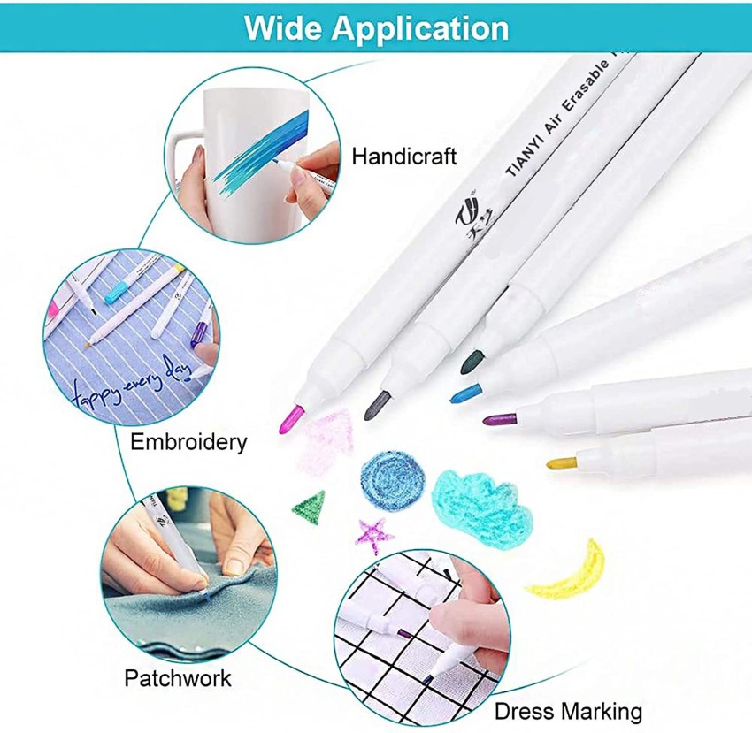 6 Pcs Embroidery Washable Fabric Pen, Water Soluble Ink Marker