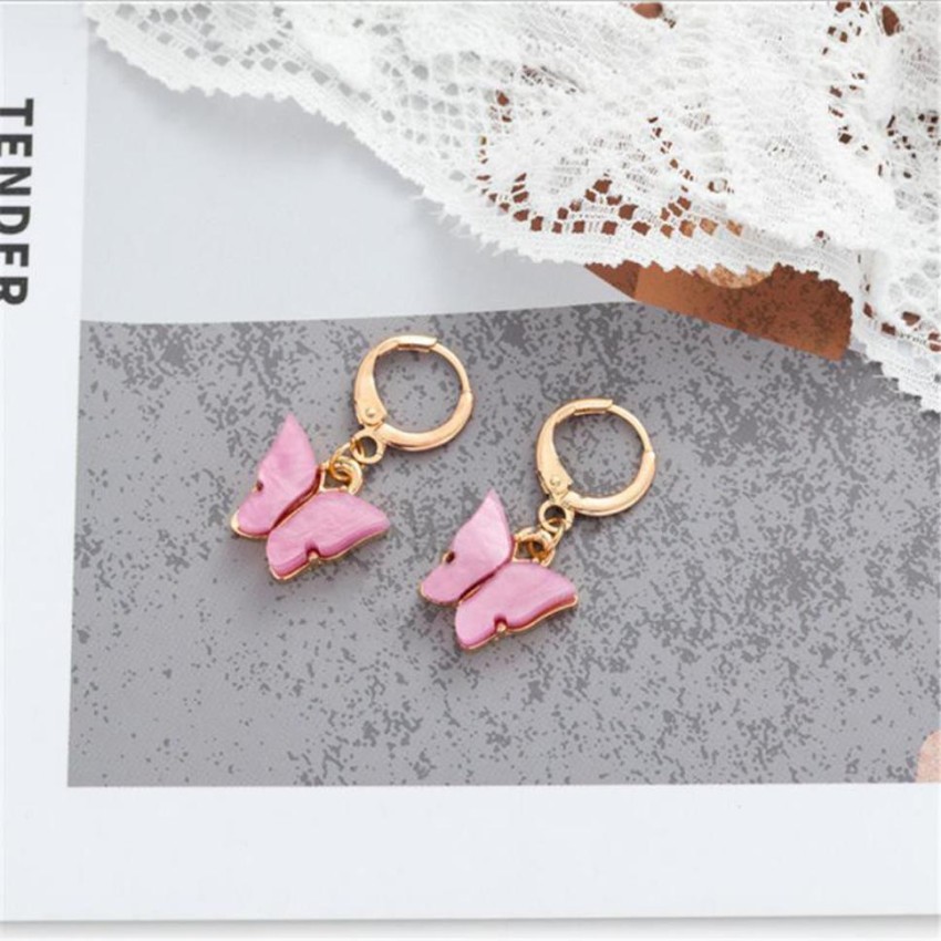 mnjin butterfly dangle hook earrings for women girls colorful animal  butterflies drop dangling lightweight earring hot pink 