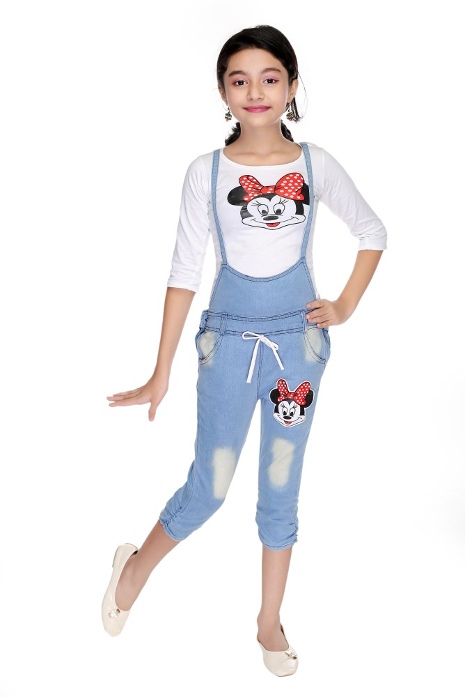 new gen Dungaree For Girls Casual Graphic Print Denim