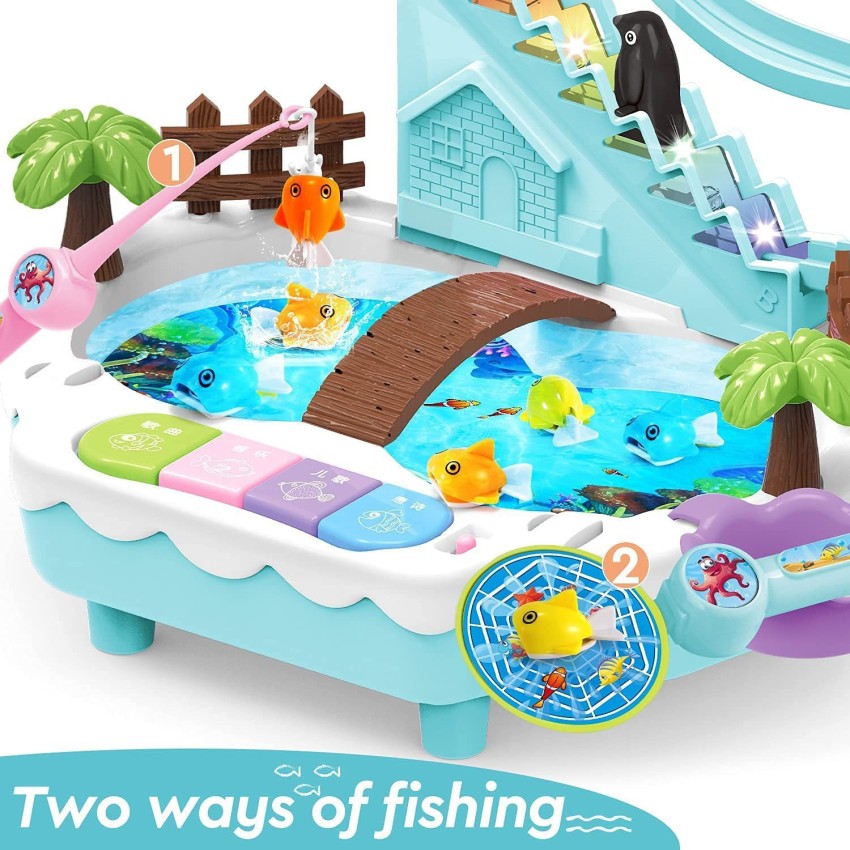 AASAVI Fishing Game Toys with Slideway, Electronic Toy Fishing Set