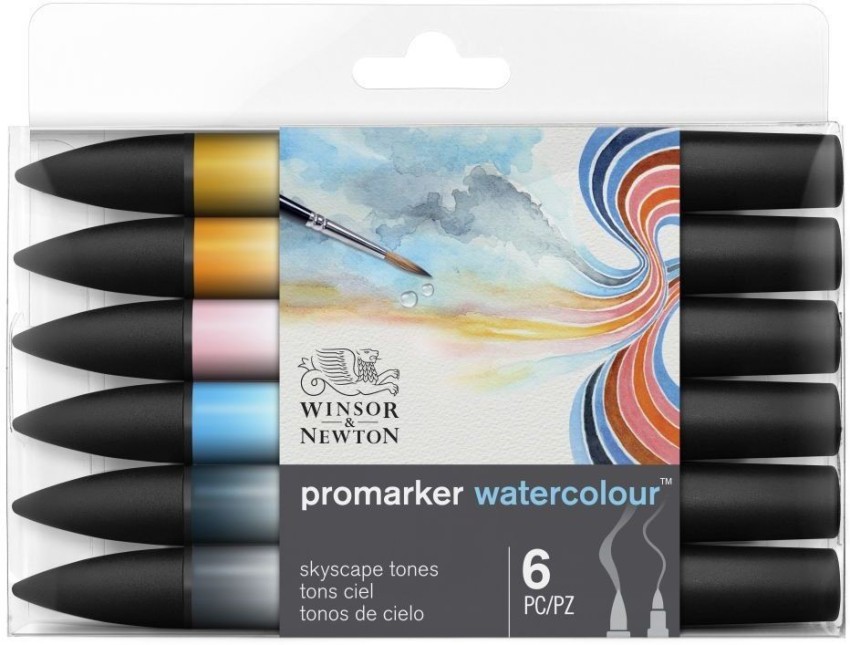 Winsor & Newton Water Colour Marker - Twin Tip - Brush + Fine - Water Based - Sky Tones Set Of 6