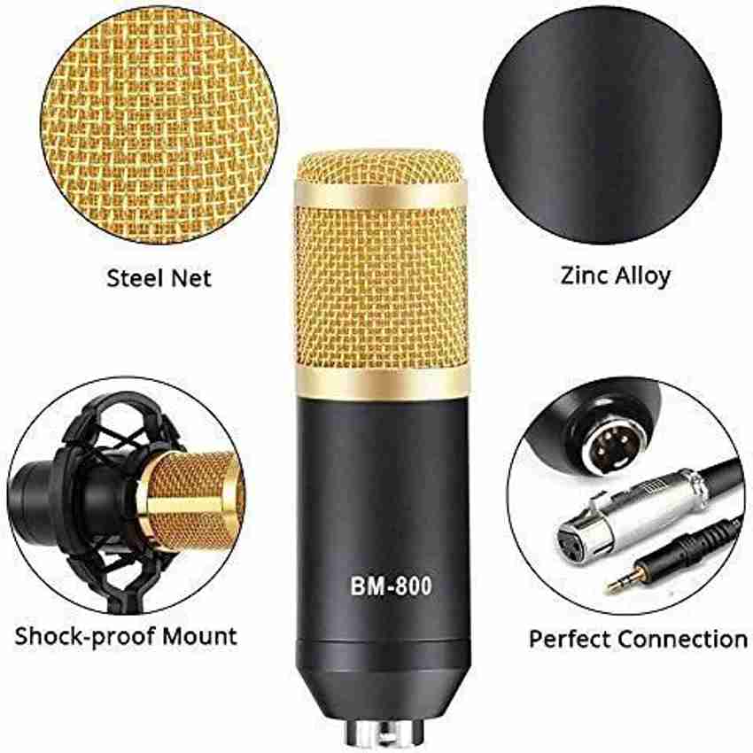 Heypex BM 800 Studio Microphone Comes with Condenser Microphone Adjustable Suspension Arm Stand Shock Mount Pop Filter and Audio Splitter Best for Recording Studio Price in India Buy Heypex BM 800 Stu...