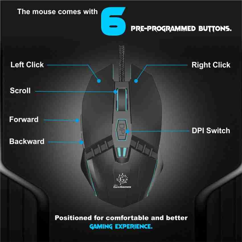 RPM Euro Games Premium Gaming Mouse 6 Buttons 4 Color RGB Lights 4 DPI  Levels For Laptop, PC Wired Optical Gaming Mouse - RPM Euro Games 