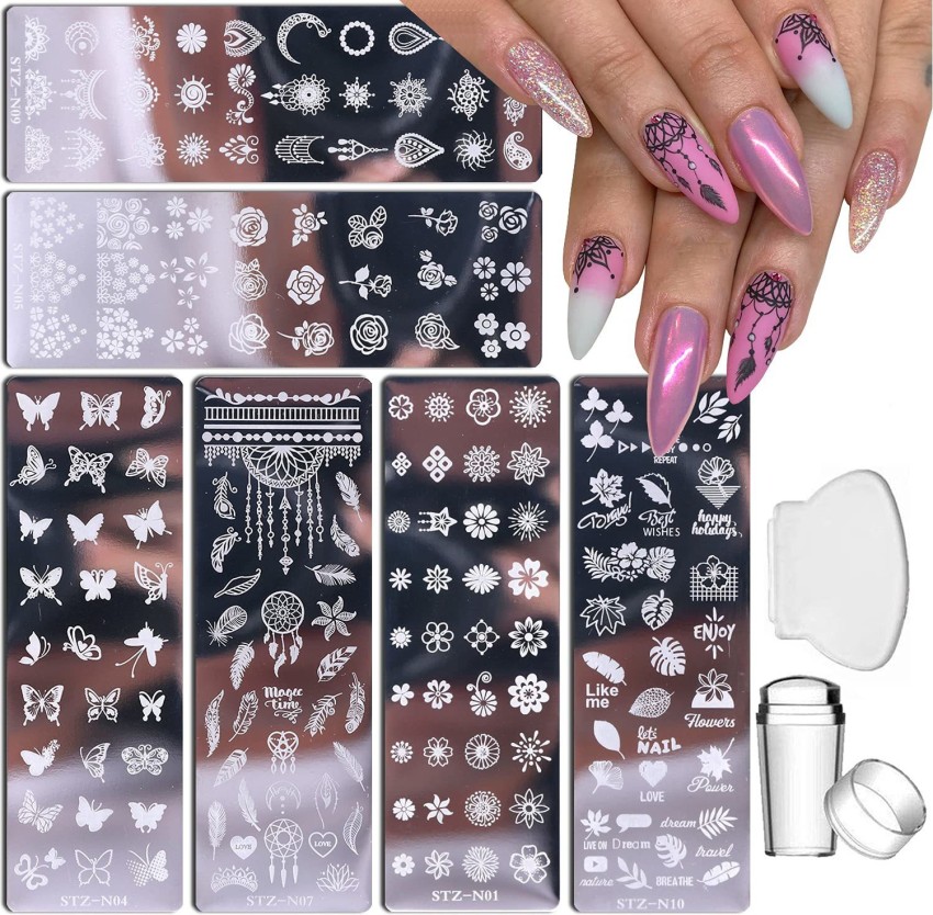 Trendy Club 12 PCS Nail Stamp Templates Art Stamping with Flower