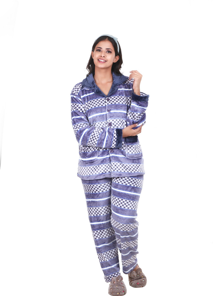 MUKHAKSH Women Printed Blue White Night Suit Set Price in India