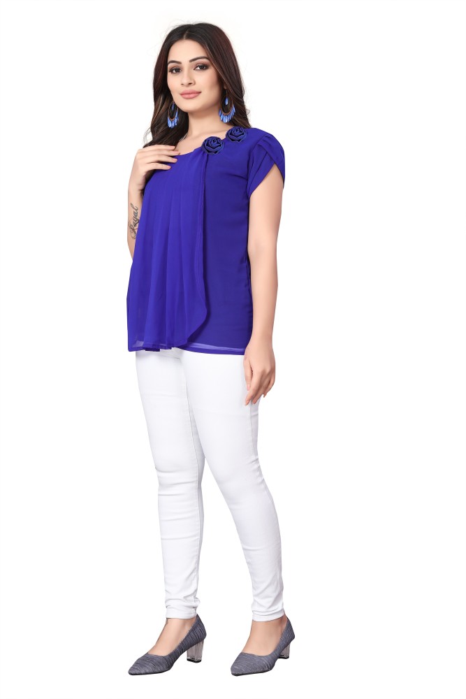 Ani Fashion Casual Solid Women Dark Blue Top - Buy Ani Fashion