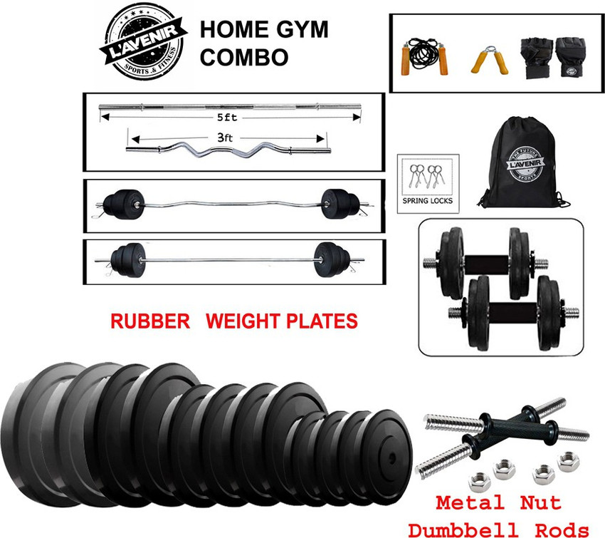 L AVENIR 40 kg FITNESS 40KG RUBBER Weight Plate DUMBBELL Set
