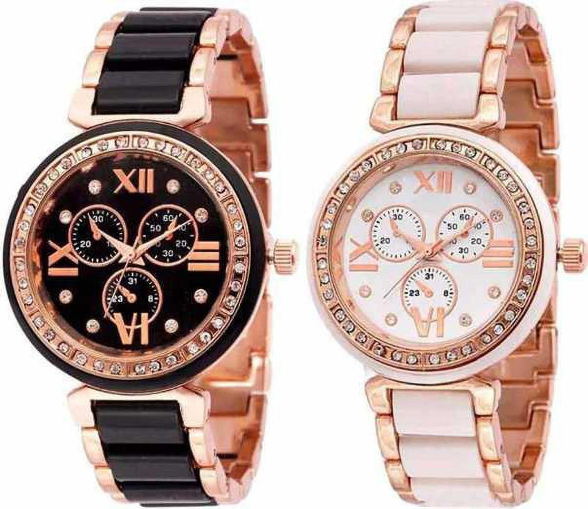 timiho quartz newCombo of 2 White and Black Dial For Girls Analog