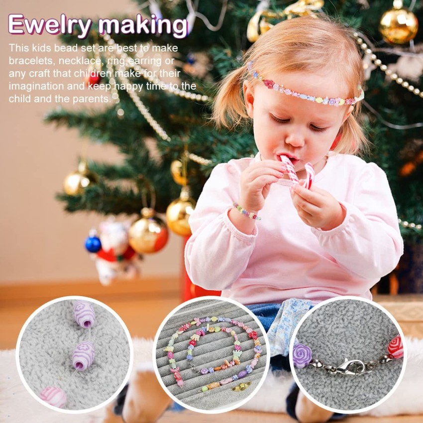 Kids Jewelry Making Kit for Girls, DIY Beads for Jewelry Making Set with 4  Rolls of String