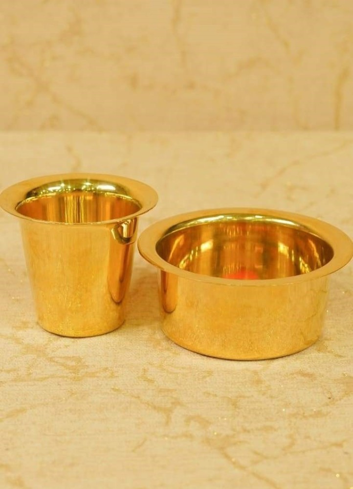 Dabara Set of 4 Brass Tumbler Cup Saucer Filter Coffee Tea Bowl Vintage Cup  Set