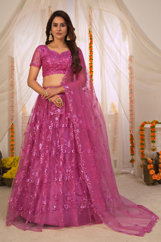 New Stylish Lehenga Choli White Multi Color Mono Satin Silk Sequins  Embroidered Work Lehenga with Cancan & Canvas Patta (Fully Stitched) |  Uboric