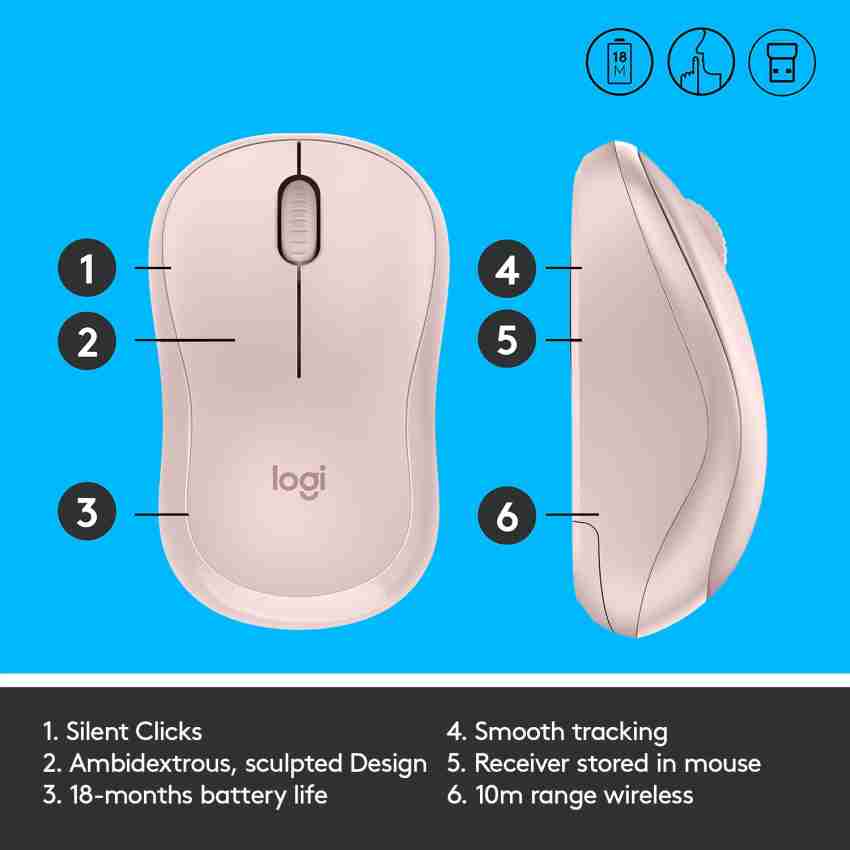 Logitech M220 Silent Wireless Mouse, 2.4 GHz with USB Receiver, 1000 DPI  Optical Tracking, 18-Month Battery, Ambidextrous, Compatible with PC, Mac