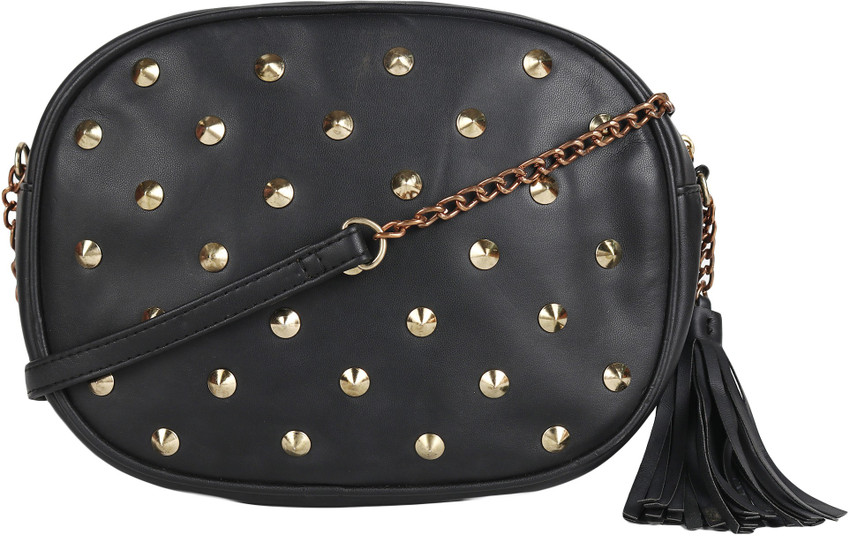 Antin Black Sling Bag Black Colour Faux Leather Tassel And Studded Sling Bags For Women Girls Black Price in India Flipkart