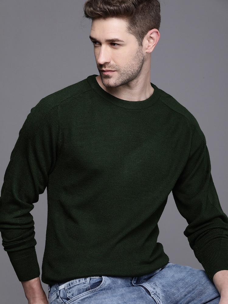 WROGN Self Design Round Neck Casual Men Dark Green Sweater - Buy WROGN Self  Design Round Neck Casual Men Dark Green Sweater Online at Best Prices in  India | Flipkart.com