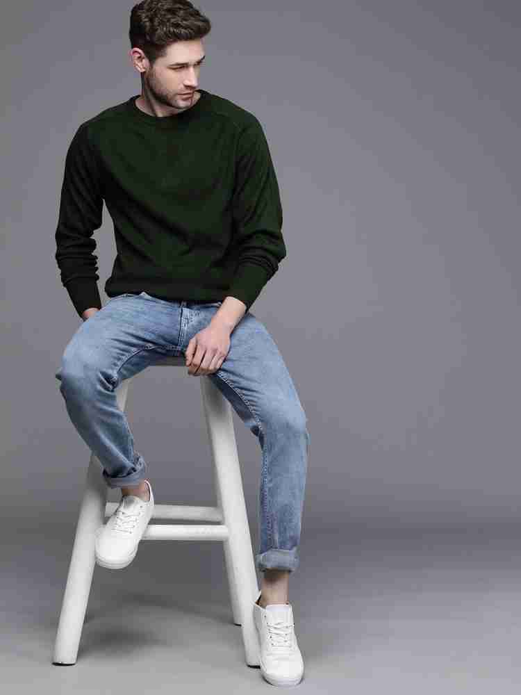 WROGN Self Design Round Neck Casual Men Green Sweater Buy WROGN