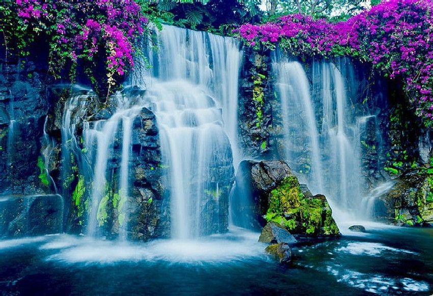Beautiful Blue Waterfall Wallpaper Mountain And Waterfall Landscape