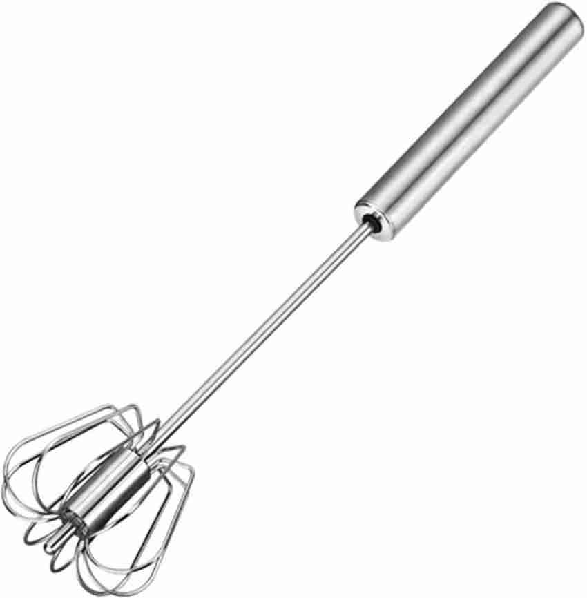 Stainless Steel Press Hand Auto Rotating Whisk Push Whip Wire Mixer Egg  Beater