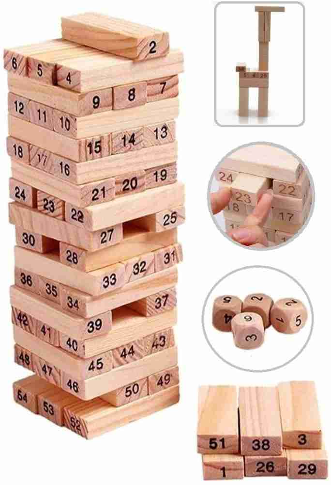 Wooden Blocks Stacking Tumbling Tower Games for Kids Ages 6 and up, 54 Pcs