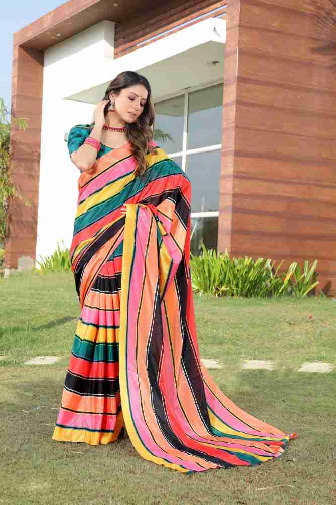 Digital Printed Chiffon Saree in Multicolor